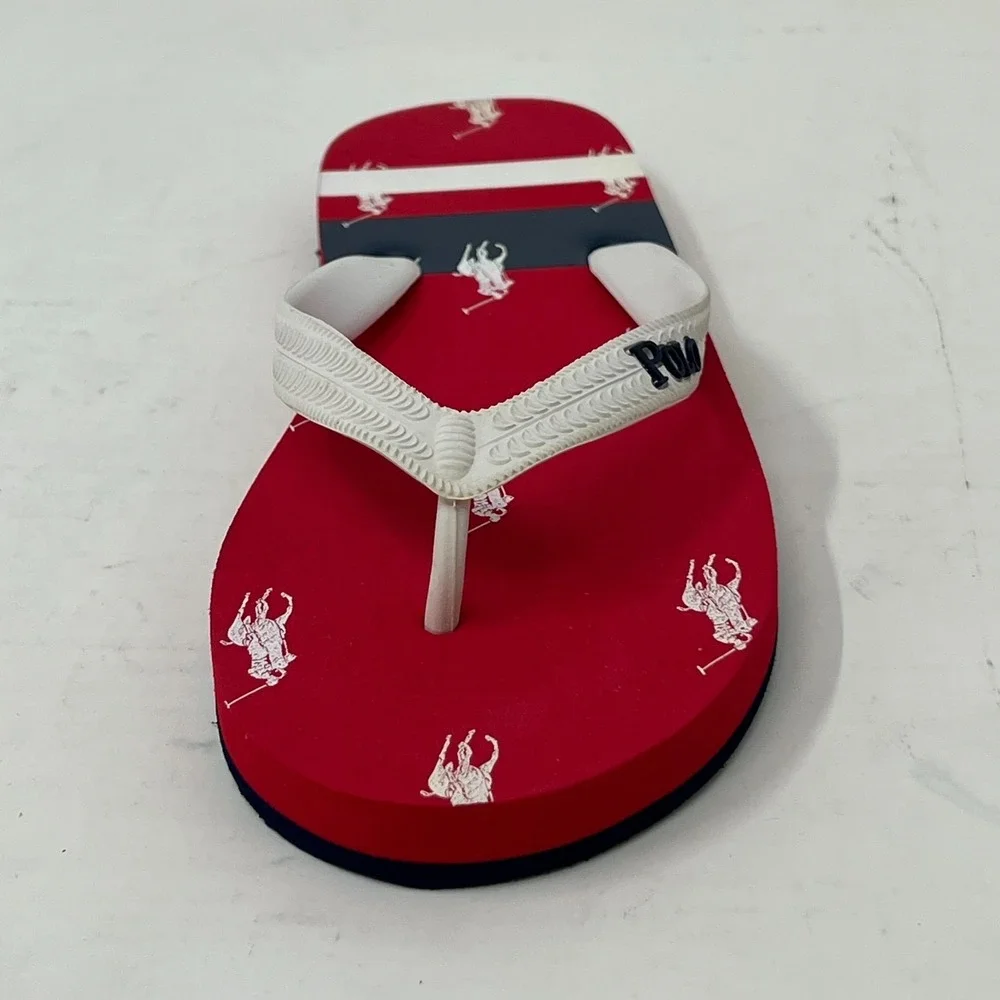 Polo Ralph Lauren Unisex Junior Flip Flop Red/ White Pony Logo US Size 5 VTG NEW